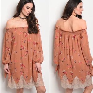 Lush floral off shoulder Cottagecore lace Dress S